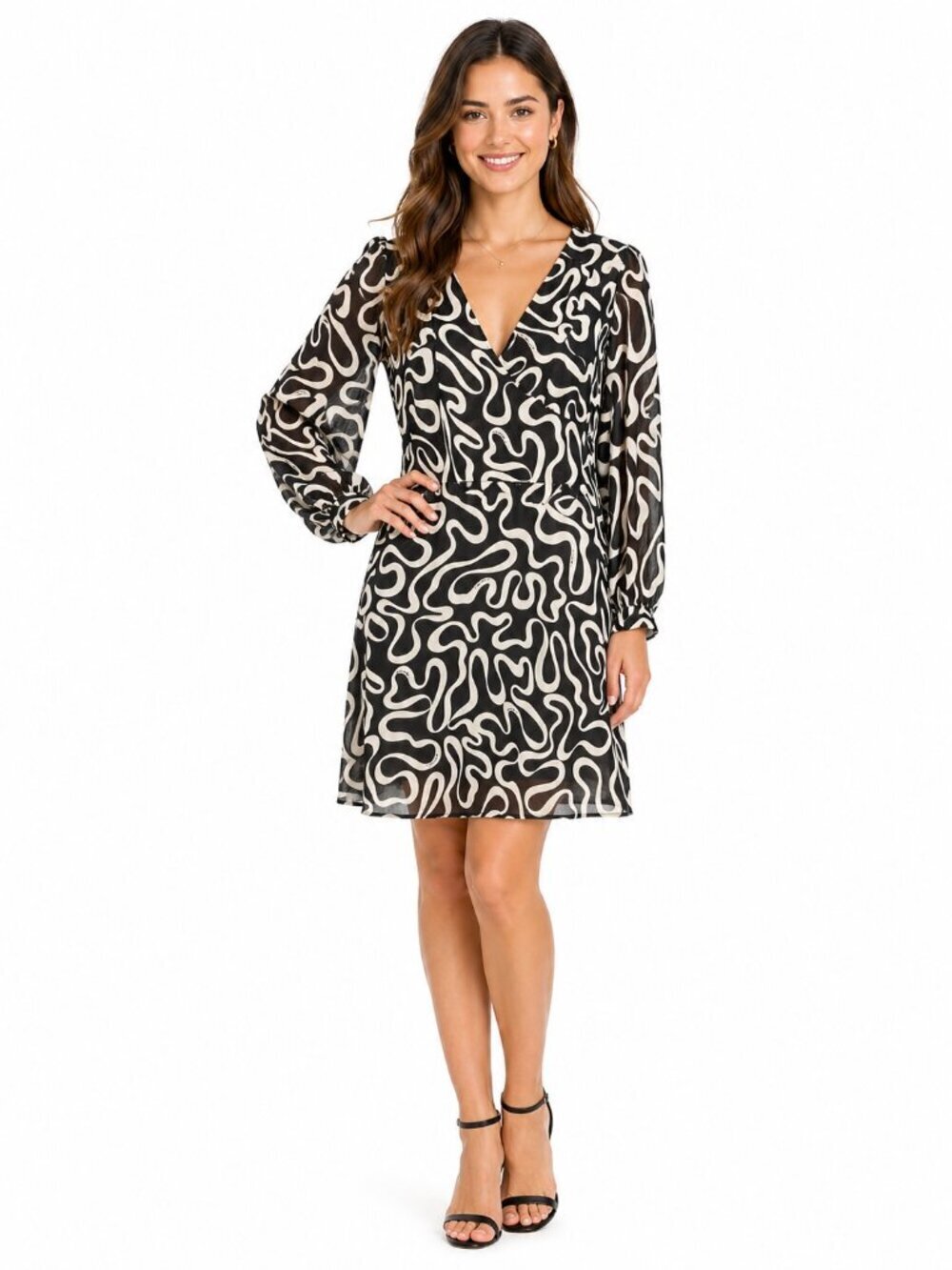 Escada Black Ivory Print Silk Dress